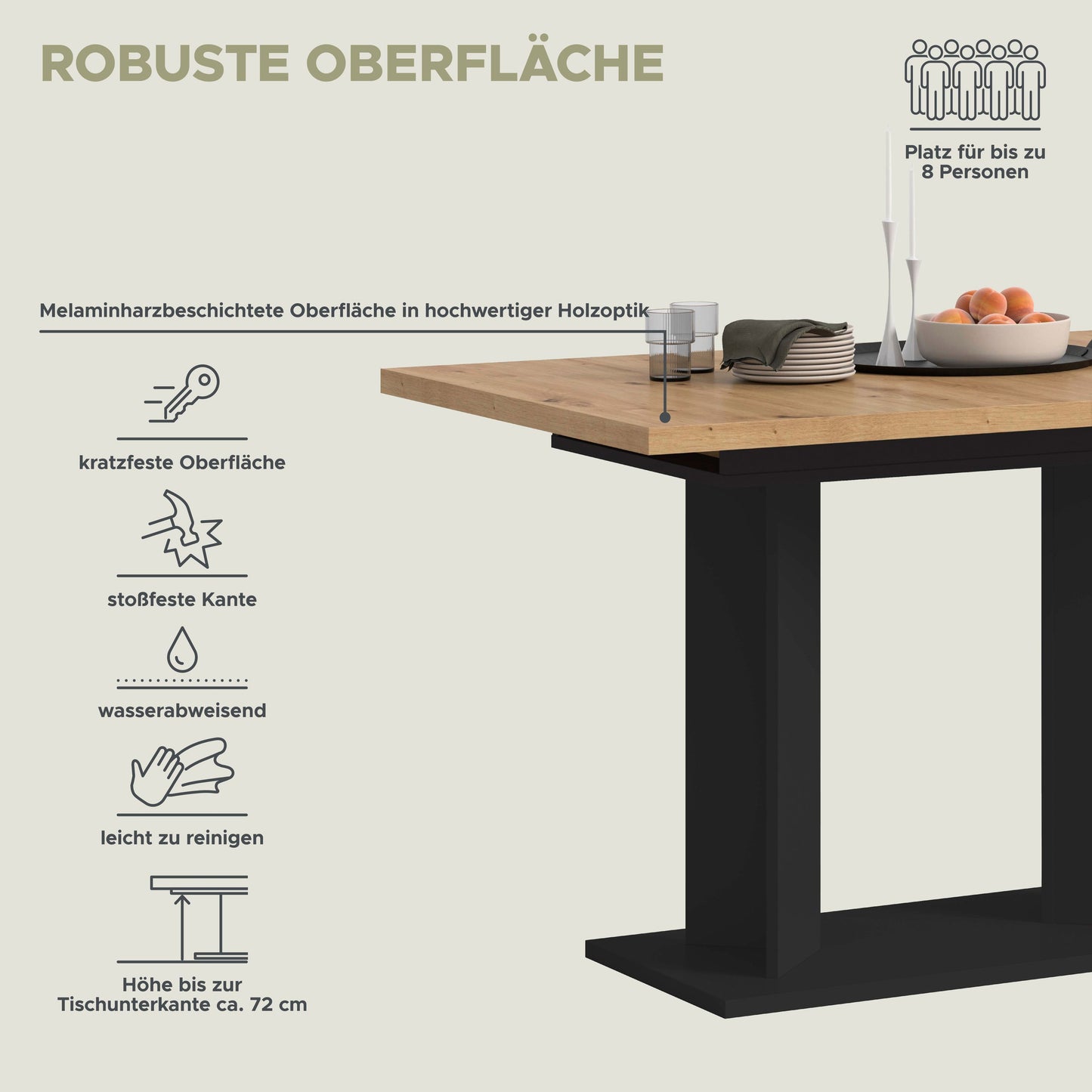 Table de salle à manger GUSTAV (L/H/P : env. 160/76/80 cm) en blanc/imitation chêne Artisan