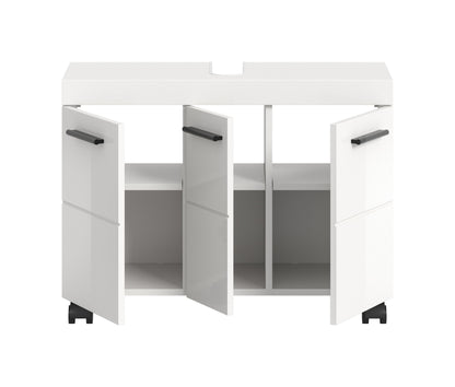 Meuble bas de lavabo sur roulettes NOVA (L/H/P : env. 80/58/30 cm) en blanc/blanc brillant