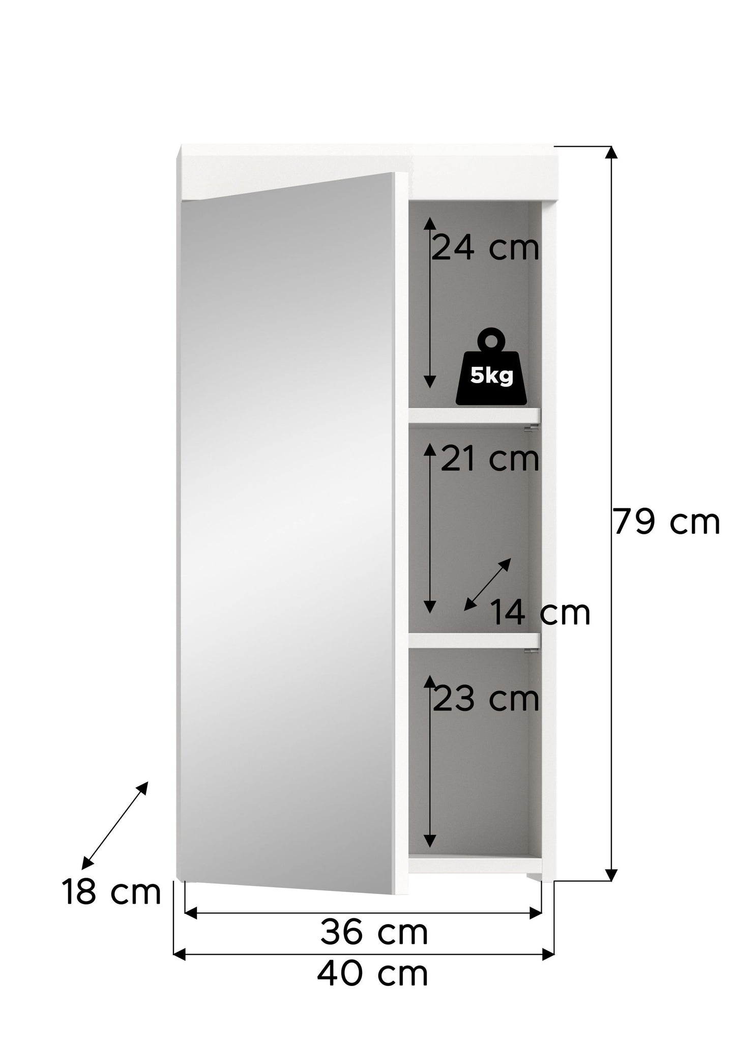 Scout Spiegelschrank  (B/H/T: 40x79x18 cm) in Spiegelglas und Weiß