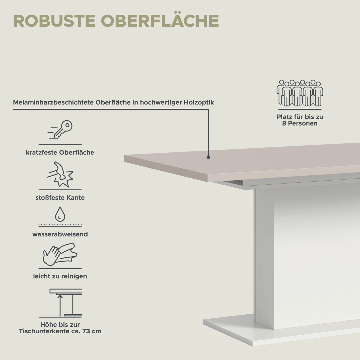 Homes & Jones Esstisch 150x76x90 cm, Esszimmertisch-Tisch mit Säulen Gestell