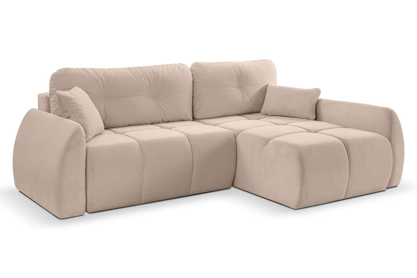 Canapé convertible d'angle Sancho Long – Canapé d'angle tendance en velours côtelé avec fonction couchage
