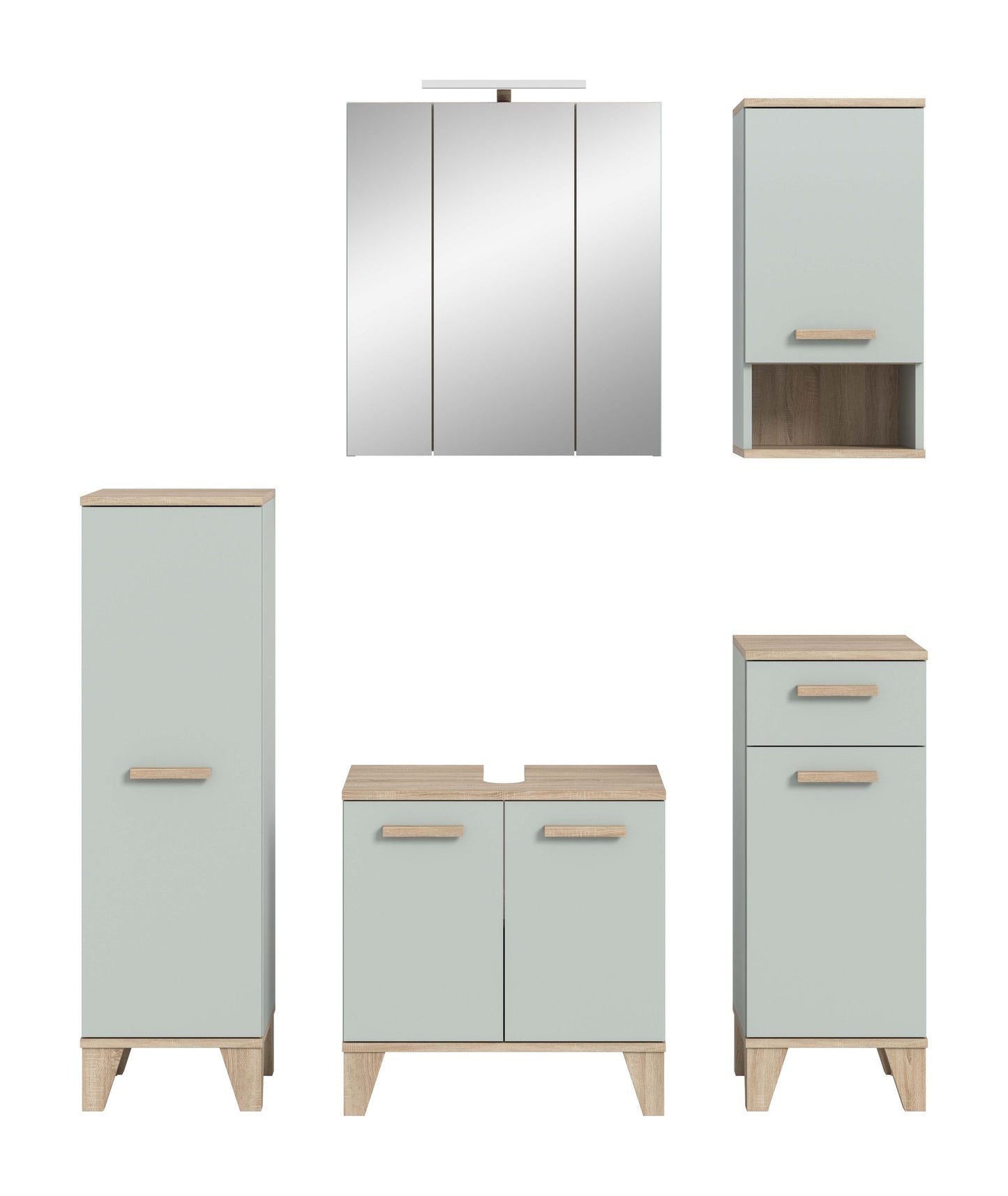 Ensemble de salle de bain avec éclairage STAR (L/H/P : env. 158/190/34 cm) en vert clair/vert clair