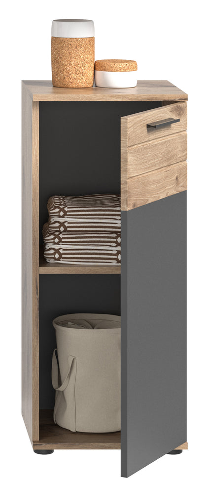 Meuble de salle de bain MASON (L/H/P : env. 37/87/34 cm) en imitation chêne Nox/gris basalte