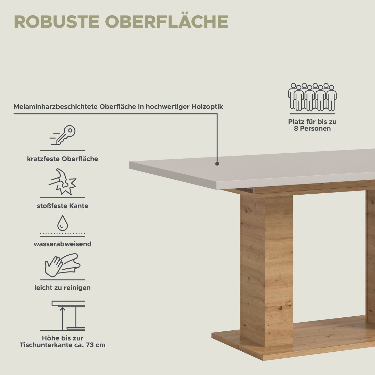 Table de salle à manger MOTION (L/H/P : env. 150/76/90 cm) en blanc/cachemire