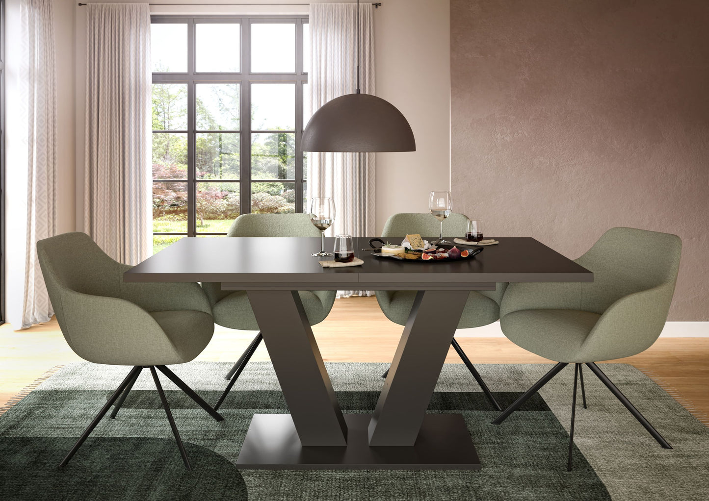 Esstisch 150x76x90 cm, graue Platte mit dunklem Gestell