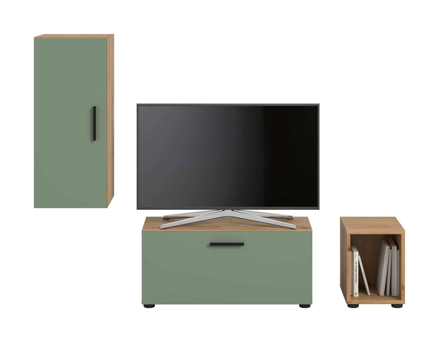 Meuble TV mural THE ONE (l/h/p : env. 75/34/34 cm) en imitation chêne Artisan/vert fumé