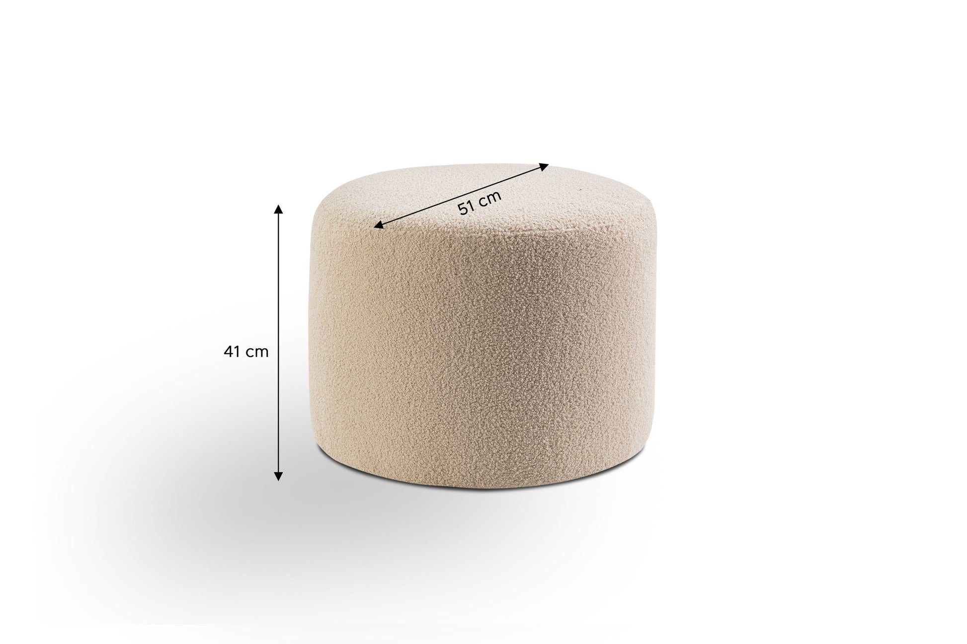 Runder Cord-Hocker mit weicher Polsterung, beige, mit Maßangaben (51 cm, 41 cm)