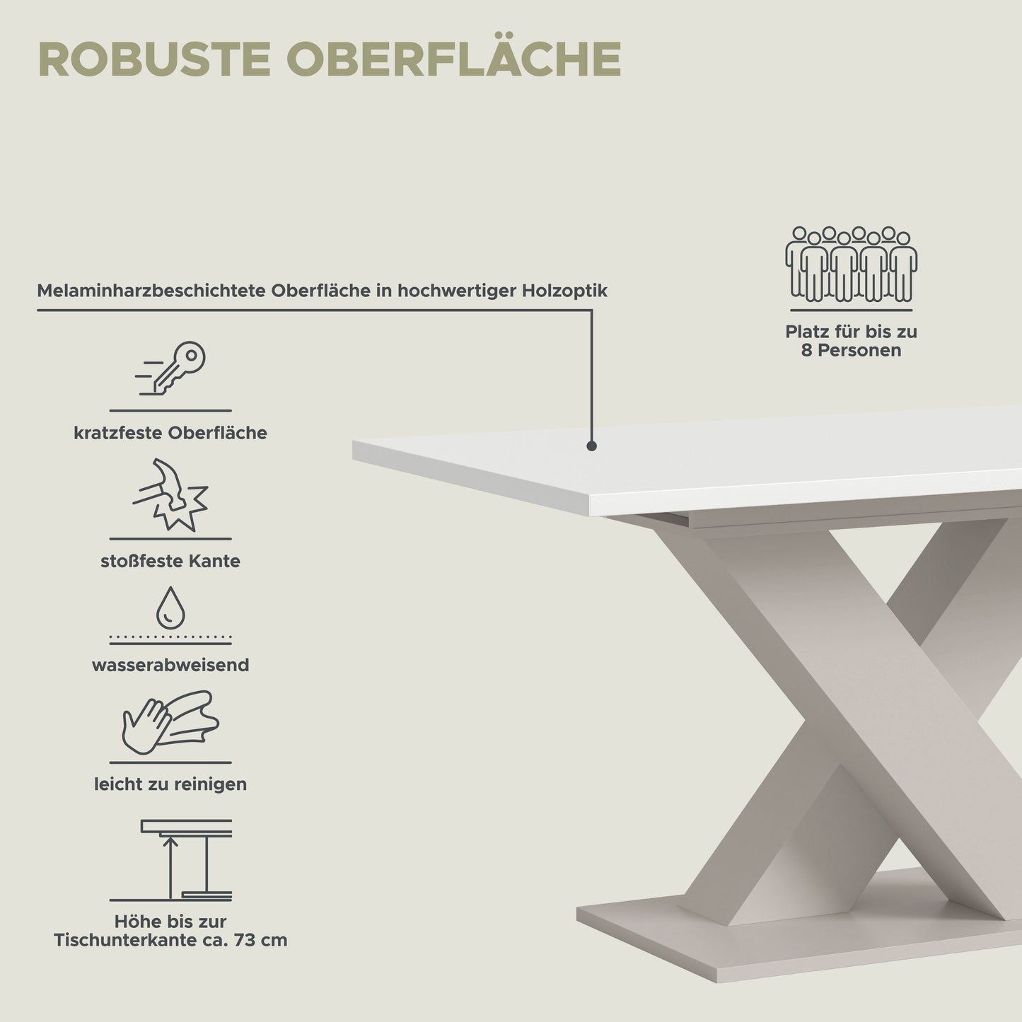 Table de salle à manger MOTION (L/H/P : env. 150/76/90 cm) en blanc/cachemire