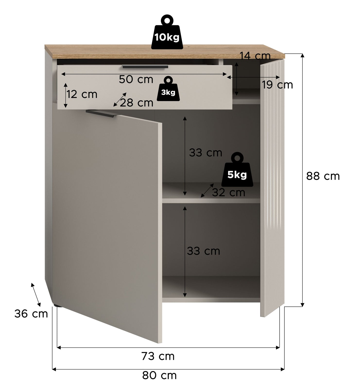 Homes & Jones Kommode 80 cm breit, Garderobenschrank, Universalschrank,