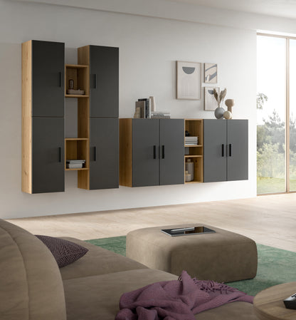 Meuble TV mural THE ONE (l/h/p : env. 270/182/34 cm) en imitation Chêne Artisan/Vert Fumé