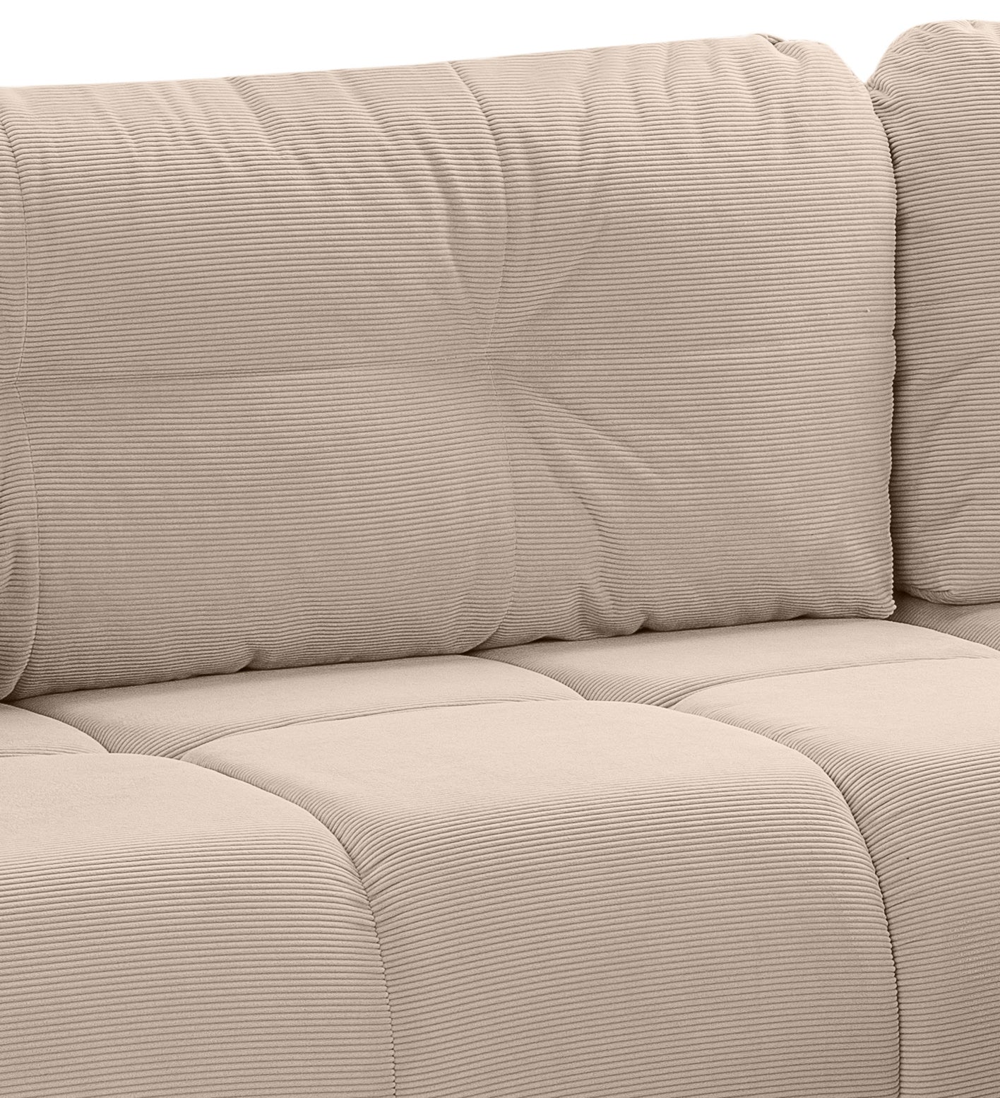 Canapé convertible d'angle Sancho Long – Canapé d'angle tendance en velours côtelé avec fonction couchage