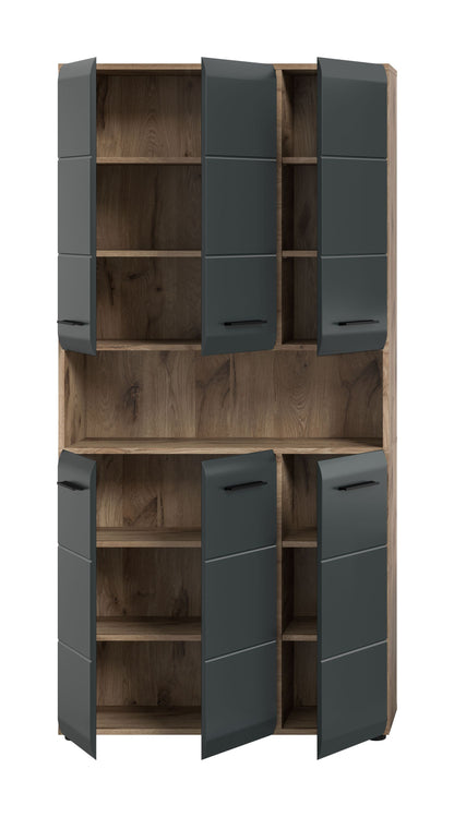 Meuble de rangement polyvalent ICE (L/H/P : env. 90/185/30 cm) en imitation chêne Nox/noir mat