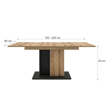 Molina Esstisch  (B/H/T: 150x76x90 cm) in Evoke Oak Nachbildung und Basalt grau