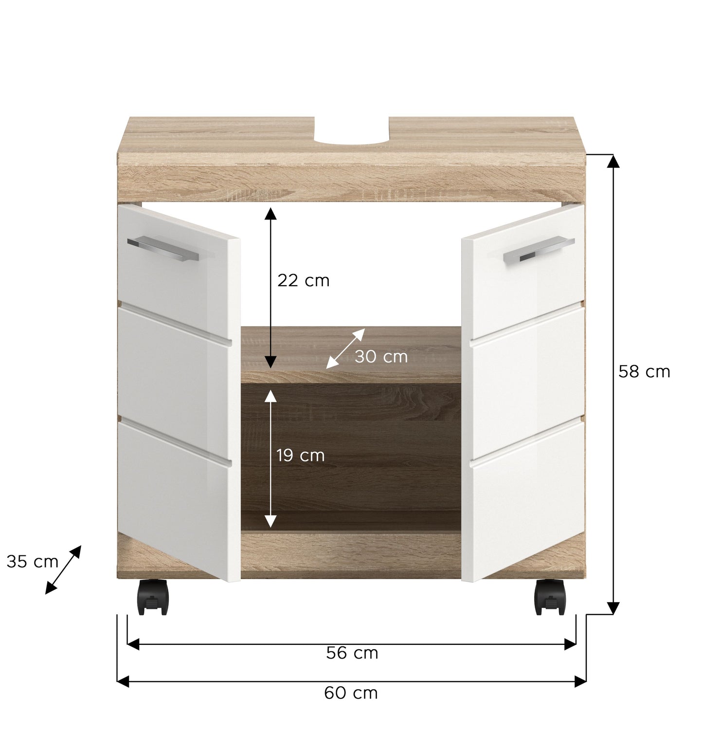 Homes & Jones Waschbeckenunterschrank auf Rollen, Schrank easy to handle