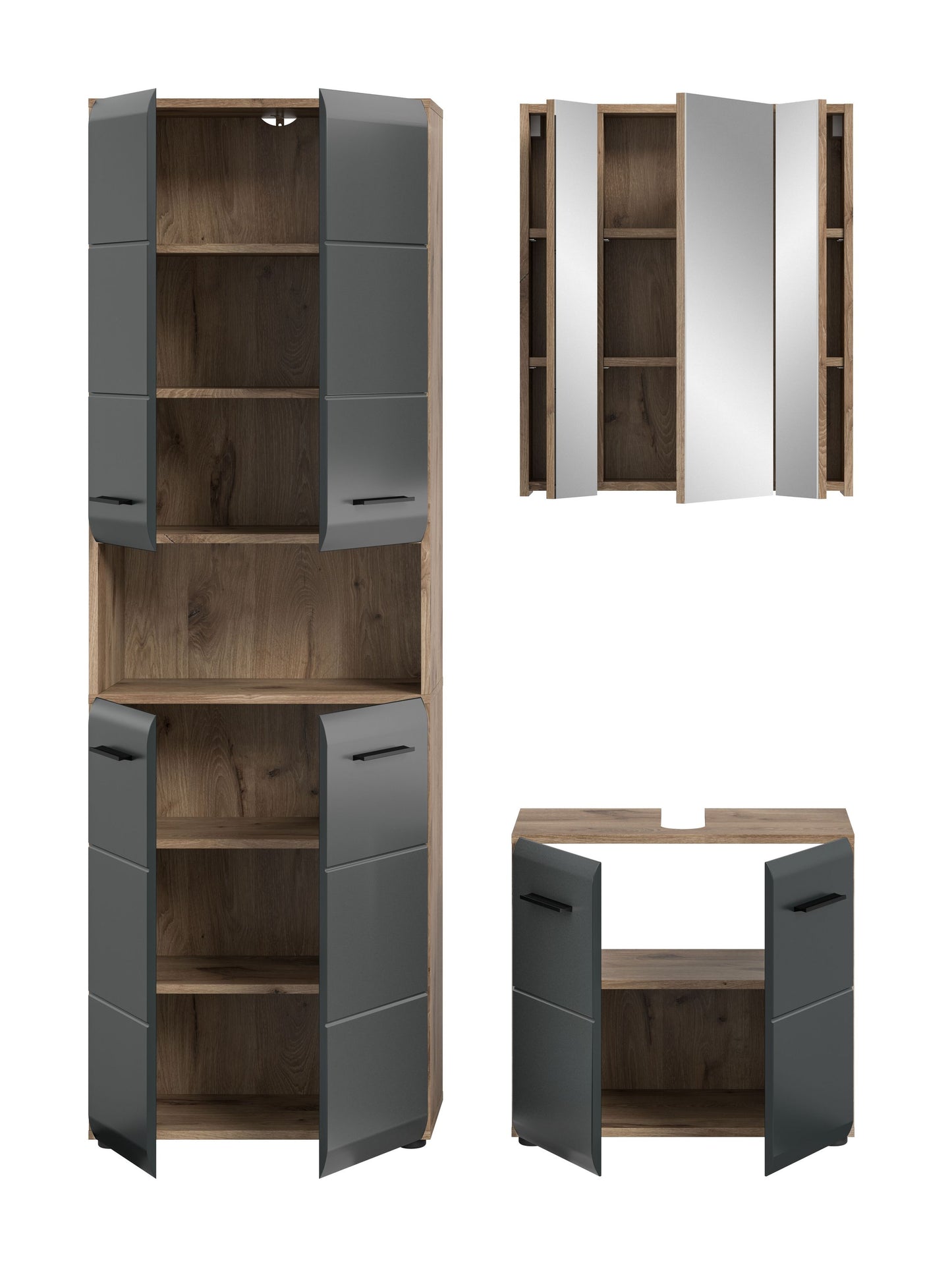 Homes & Jones Badmöbel-Set, 3-teilig: hoher Schrank und Waschtischunterschrank in Anthrazit