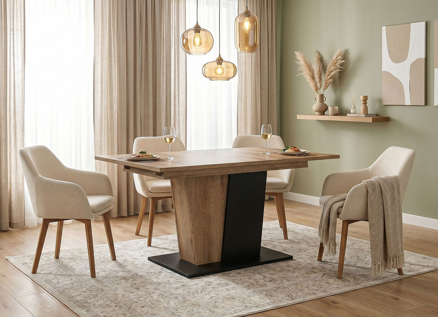 Molina Esstisch  (B/H/T: 150x76x90 cm) in Evoke Oak Nachbildung und Basalt grau