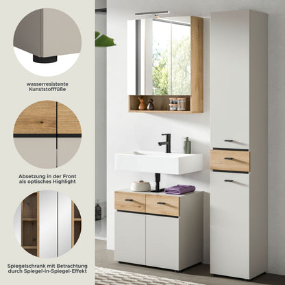Homes & Jones Badmöbel Set 3-tlg. mit Badspiegelschrank inkl. Beleuchtung