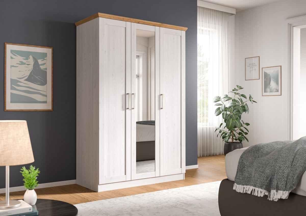3-door wardrobe FLORENZ (W/H/D: approx. 124/185/54 cm) in Sibiu Larch reproduction/Sibiu Larch reproduction