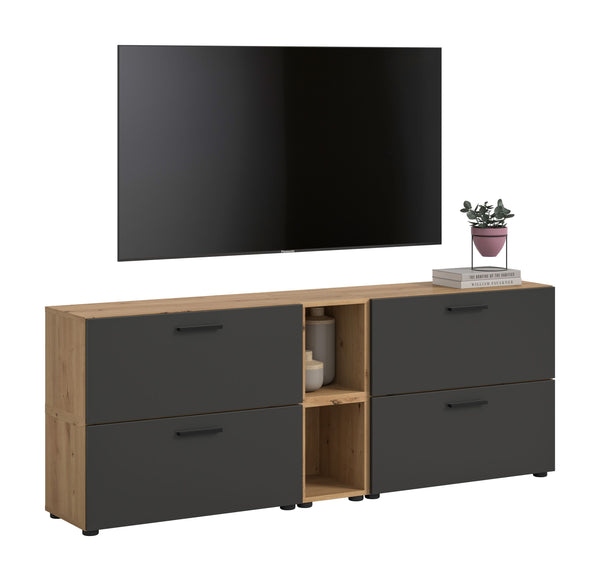 Meuble TV mural THE ONE (L/H/P: env. 176/67/34 cm) en imitation chêne Artisan/vert fumé