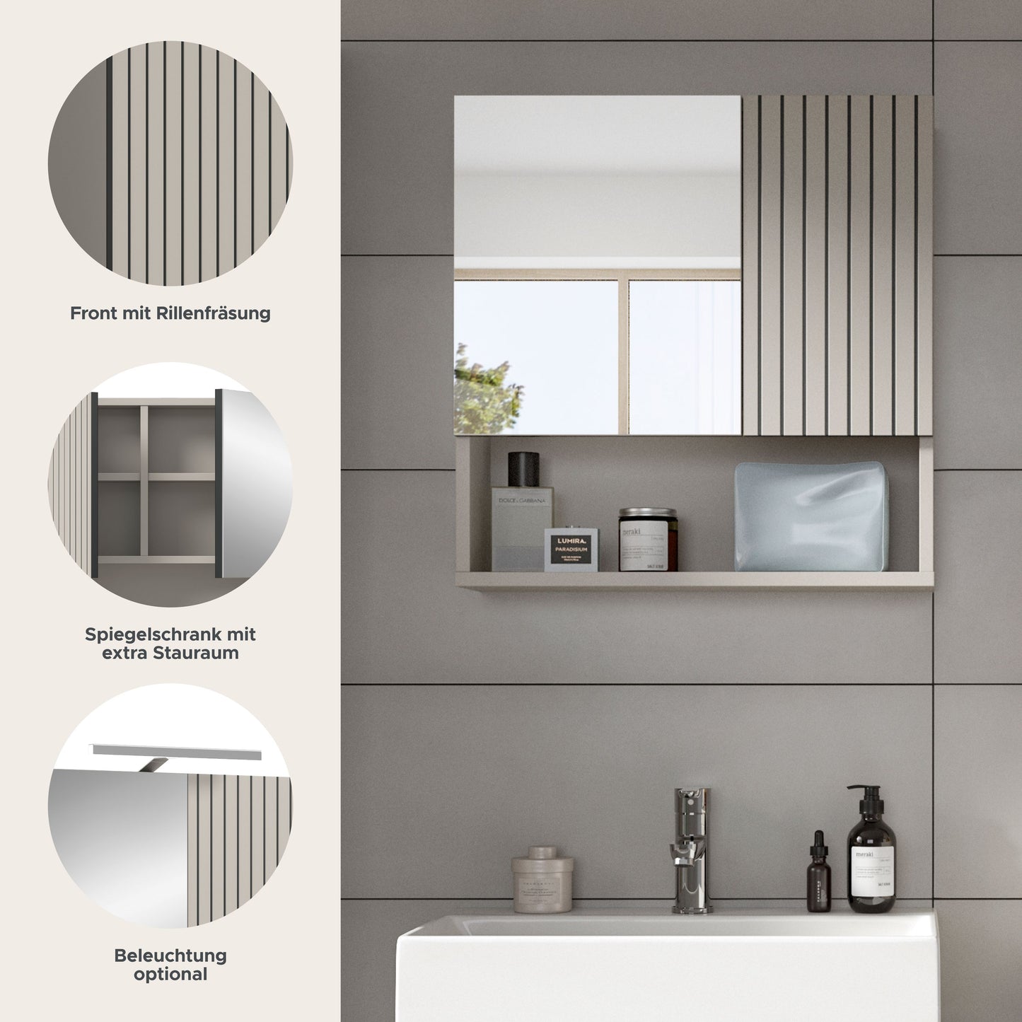 Armoire de toilette MONE (L/H/P : env. 60/55/17 cm) en Cachemire/Cachemire