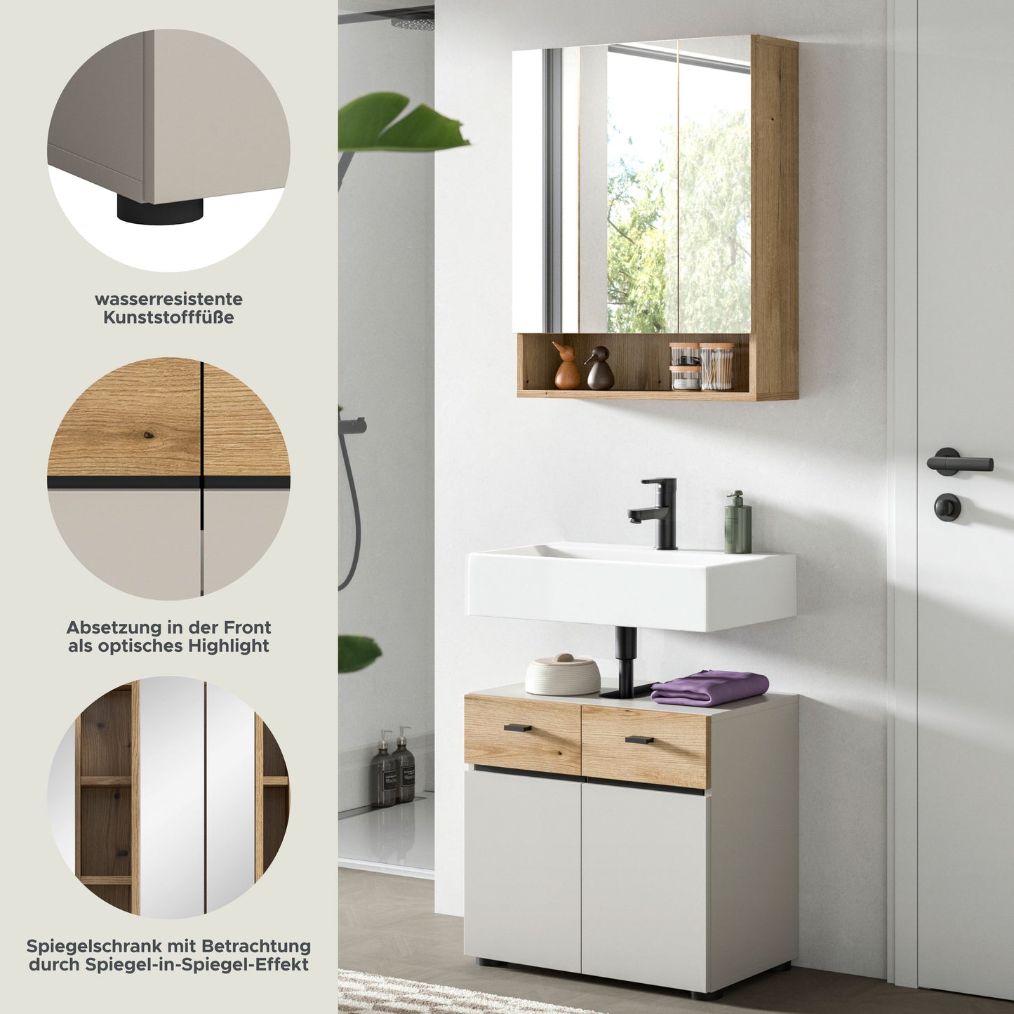 Homes & Jones Badezimmermöbelset 2-tlg. mit Badspiegelschrank, Badmöbel Set