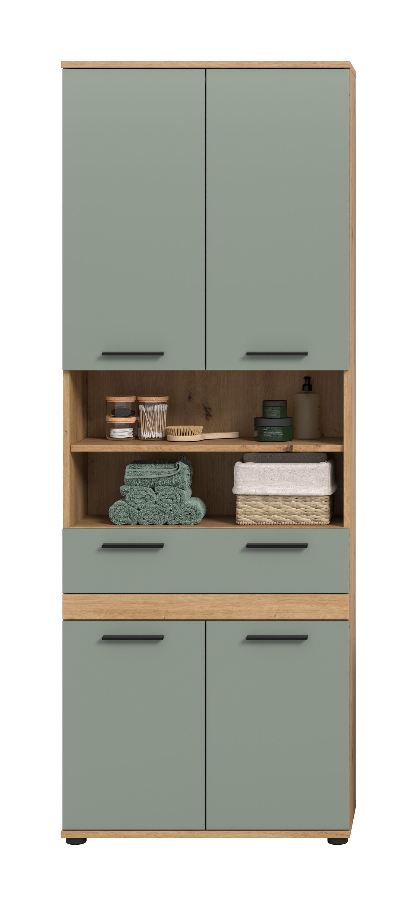 Blake Hochschrank (B/H/T: 70x191x31 cm) in Salbei und Artisan Eiche Nachbildung