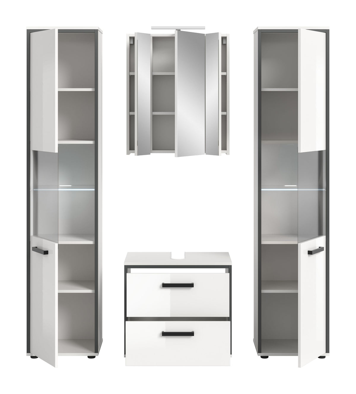 Bathroom Set incl. lighting KOJAK (W/H/D: approx. 171/188/37 cm) in white/white high gloss