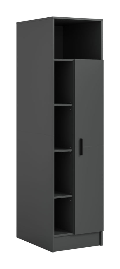 Universalschrank, anthrazit, offene Tür mit Regalfächern