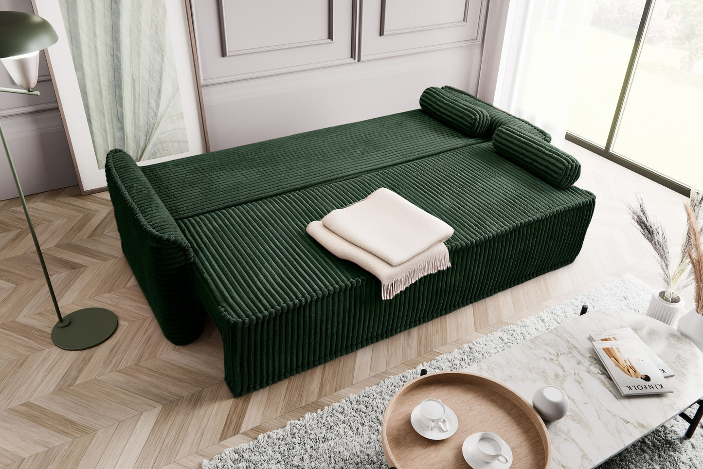 Canapé-lit Grubs – Canapé moderne en velours côtelé avec fonction couchage