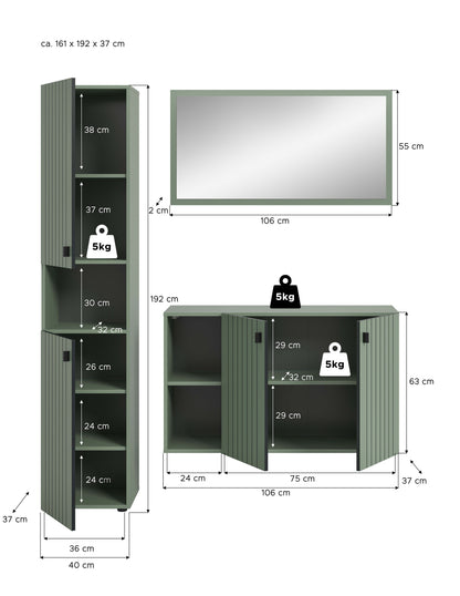 Ensemble de meubles de couloir STATION (L/H/P : env. 161/192/37 cm) en vert fumé/vert fumé