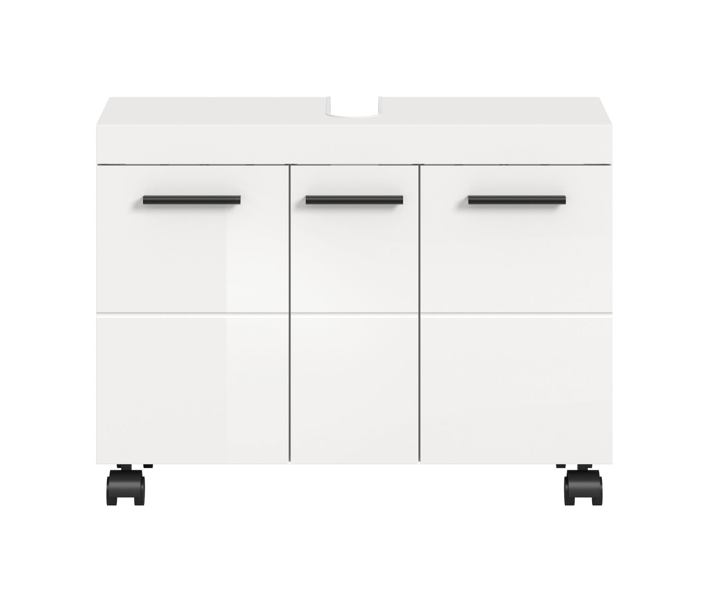 Meuble bas de lavabo sur roulettes NOVA (L/H/P : env. 80/58/30 cm) en blanc/blanc brillant