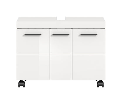 Meuble bas de lavabo sur roulettes NOVA (L/H/P : env. 80/58/30 cm) en blanc/blanc brillant