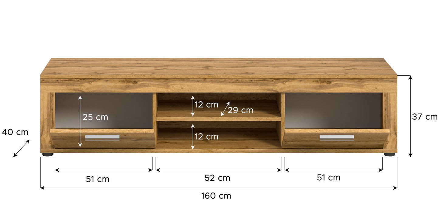Meuble TV bas JAM (L/H/P : env. 160/37/40 cm) en imitation chêne Wotan/gris