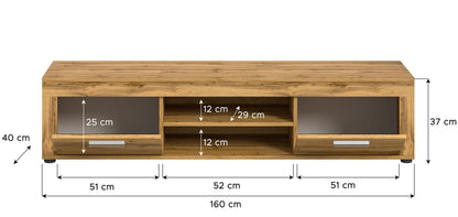 Meuble TV bas JAM (L/H/P : env. 160/37/40 cm) en imitation chêne Wotan/gris