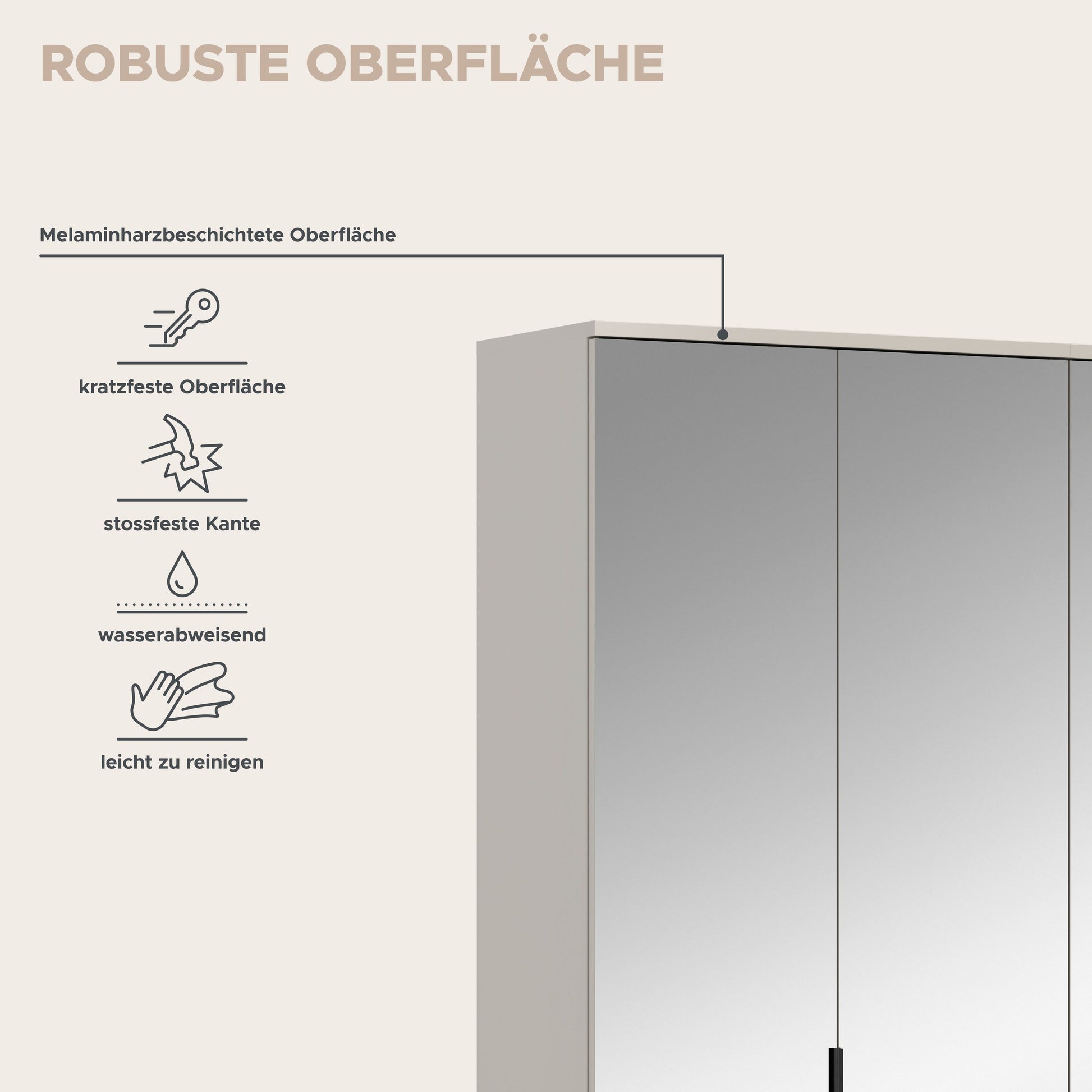 Spiegelschrank-Set mit Spiegeltür, glatter Oberfläche und stoßfesten Kanten