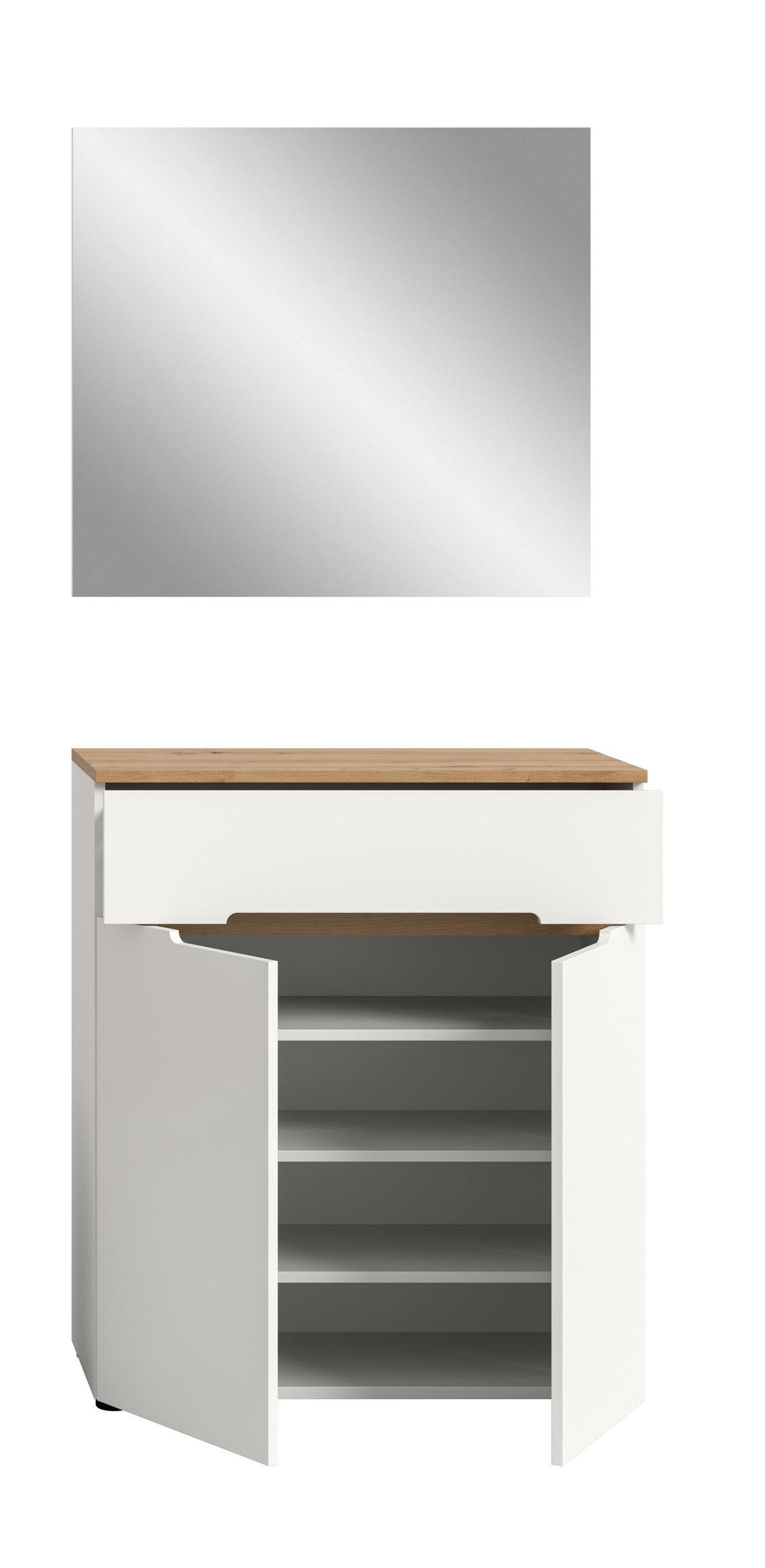 Garderoben-Kommode mit offenem Fach und Einlegeböden, Holzoptik-Oberplatte