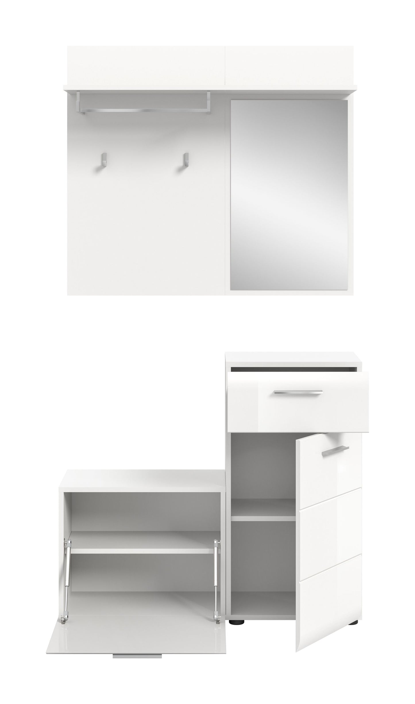 Homes & Jones Garderobe mit Spiegel, Garderobenset 4-tlg., weiß Hochglanz Front