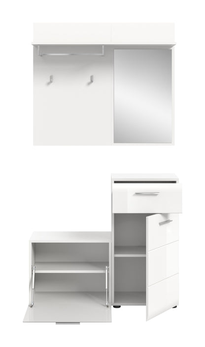 Homes & Jones Garderobe mit Spiegel, Garderobenset 4-tlg., weiß Hochglanz Front