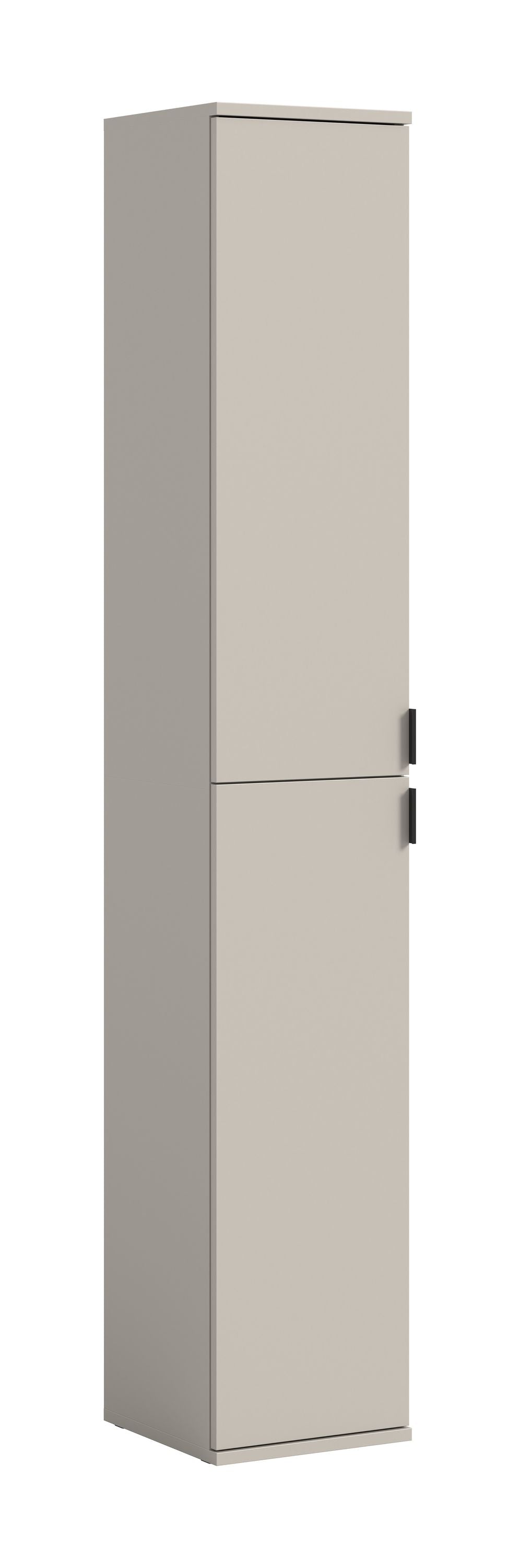 Hochschrank grau mit zwei Türen und seitlichen Griffen
