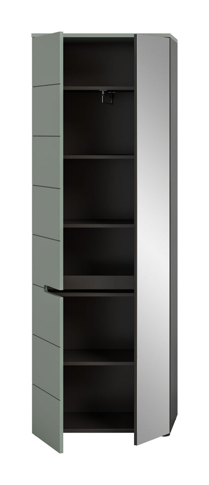 Homes & Jones Schuhschrank, Tür geöffnet, innen mit Einlegeböden, olivgrün