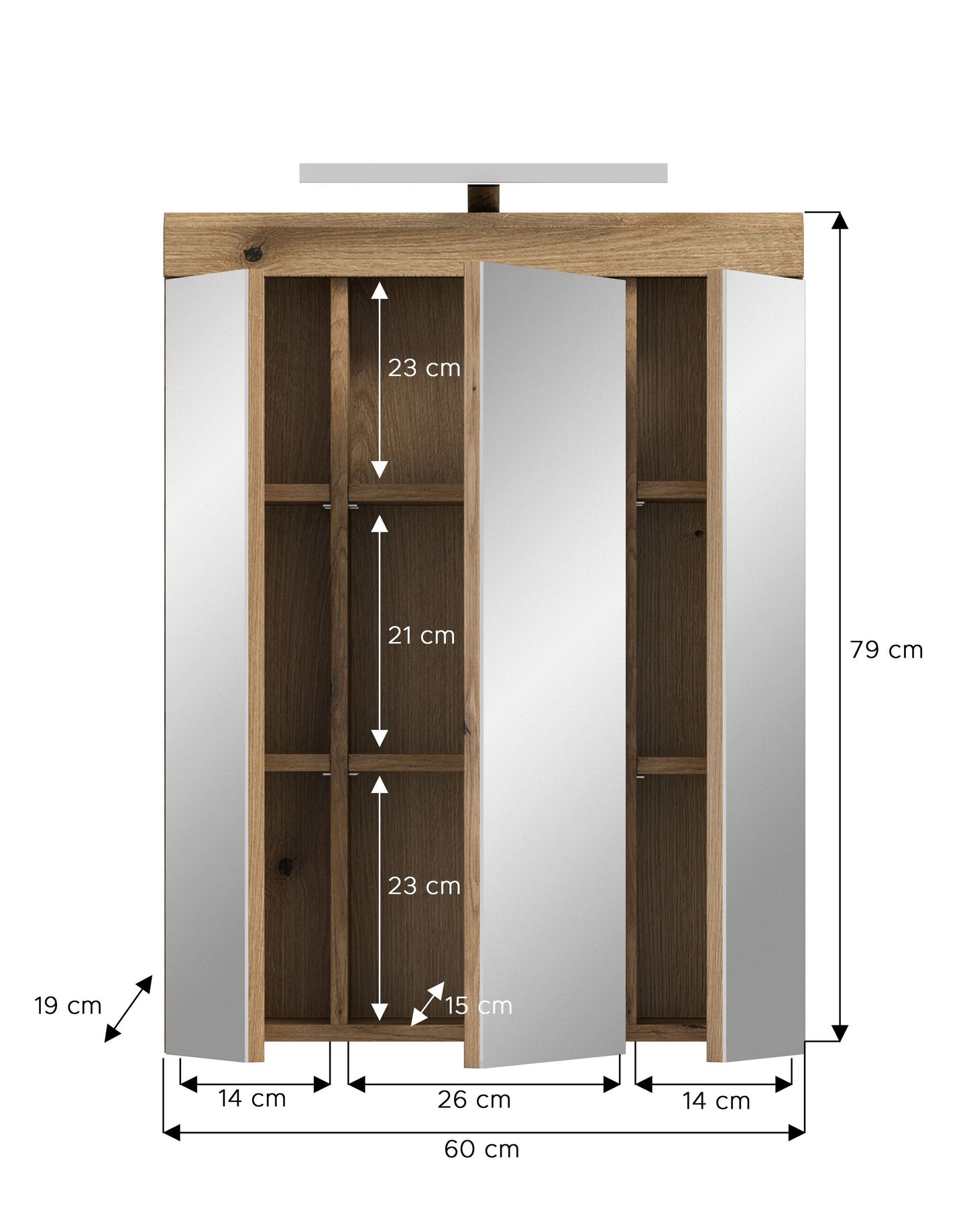 Armoire de toilette avec éclairage SCOUT (L/H/P : env. 60/79/18 cm) en imitation chêne Evoak/verre miroir