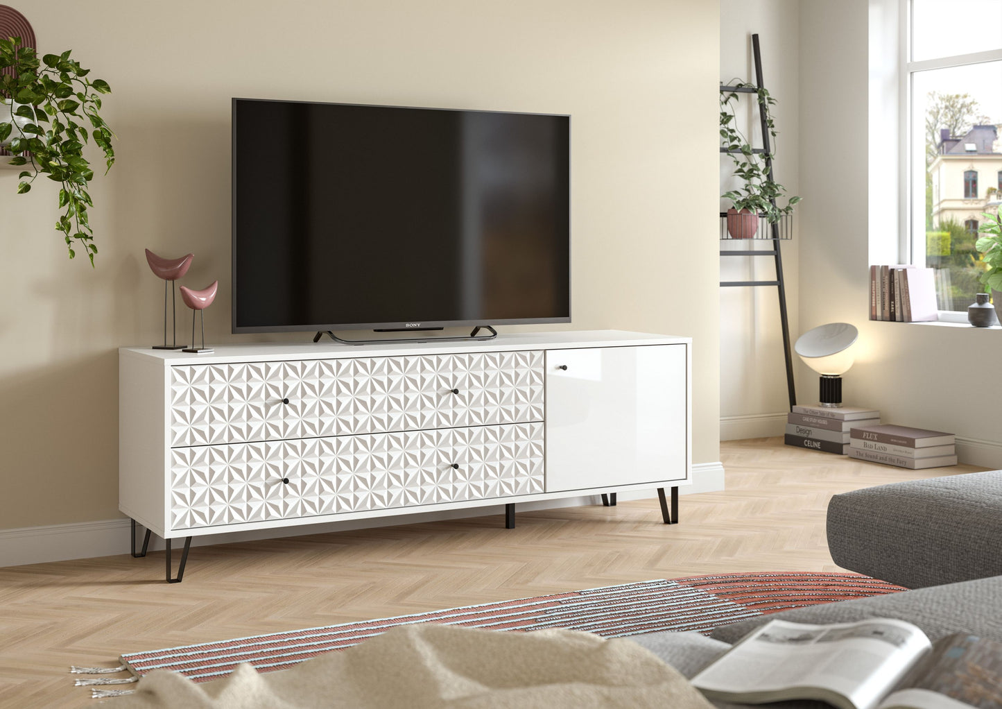 Meuble TV PRISMA (L/H/P : env. 164/56/40 cm) en imitation chêne Artisan/anthracite mat