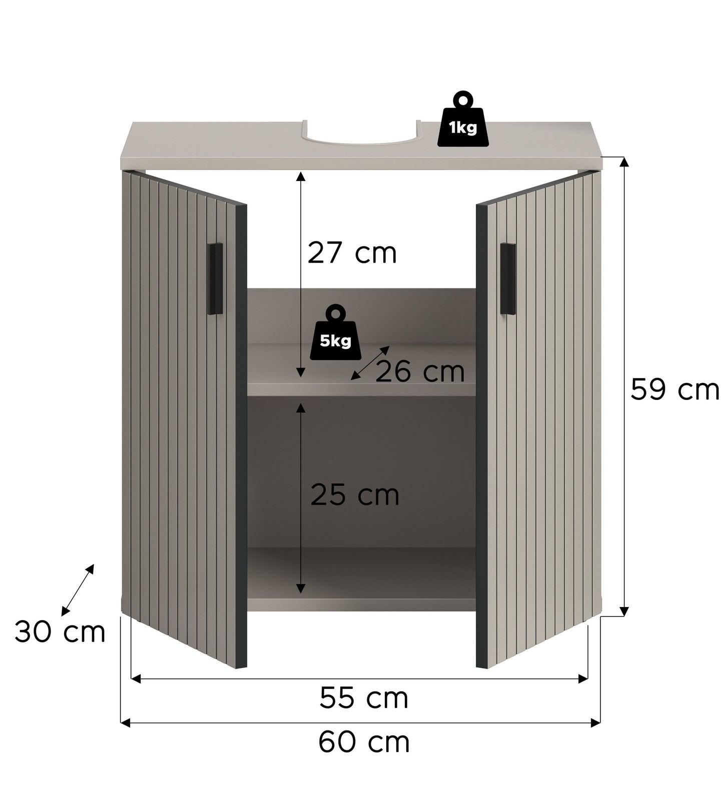 Meuble sous-lavabo MONE (L/H/P : env. 60/59/30 cm) en cachemire/cachemire