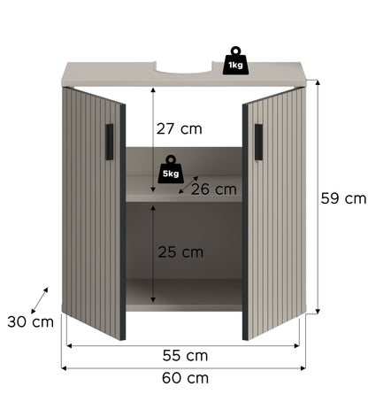 Meuble sous-lavabo MONE (L/H/P : env. 60/59/30 cm) en cachemire/cachemire