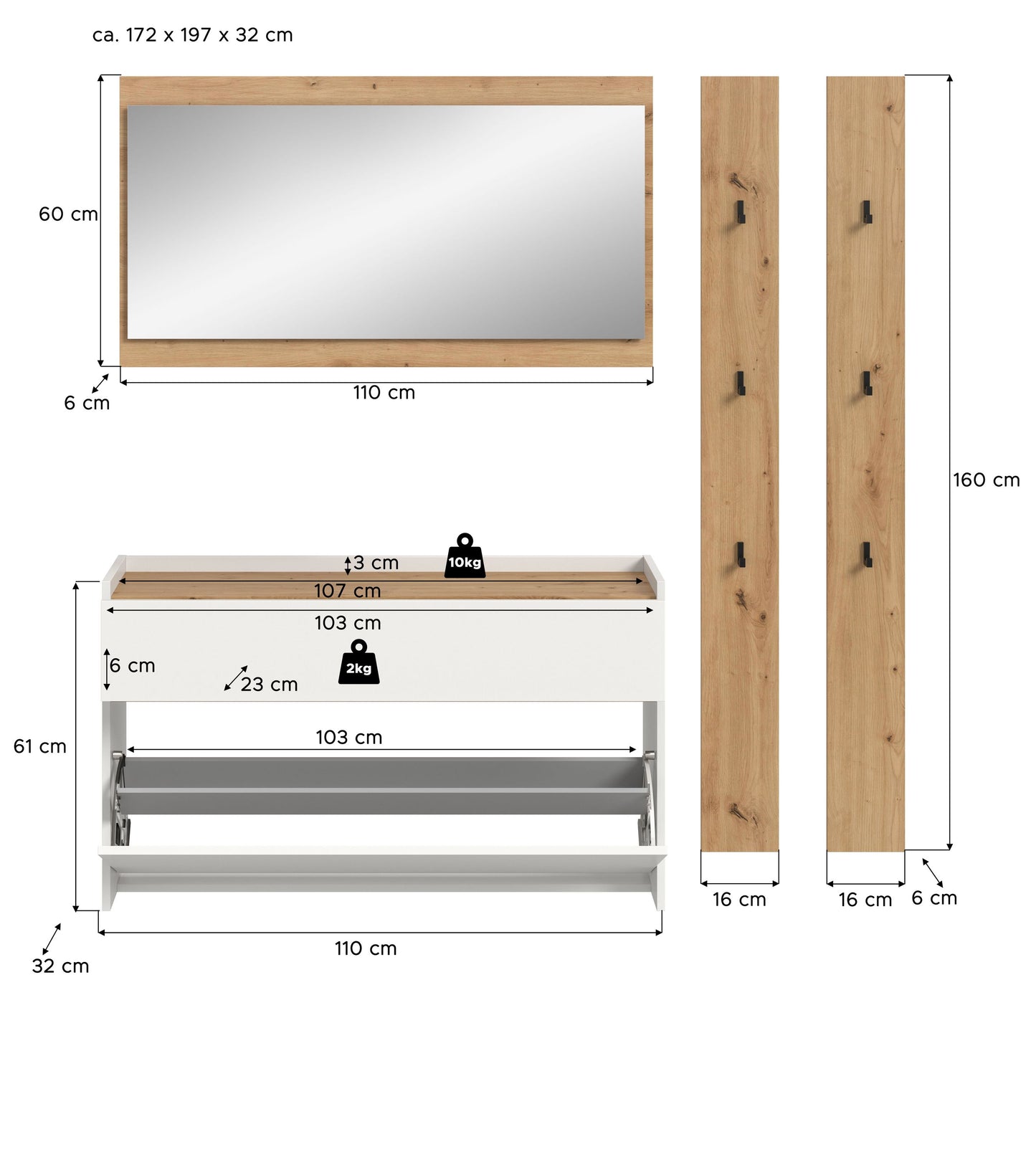 Ensemble de meubles d'entrée DRIVE (L/H/P : env. 172/192/32 cm) en Salbei/Salbei