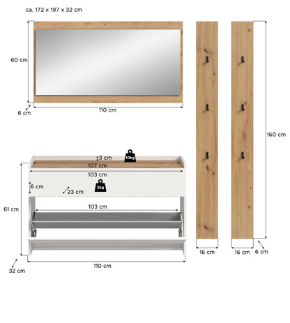 Ensemble de meubles d'entrée DRIVE (L/H/P : env. 172/192/32 cm) en Salbei/Salbei