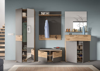 Ensemble de vestibule MASON (L/H/P : env. 175/200/38 cm) en imitation chêne Nox/gris basalte