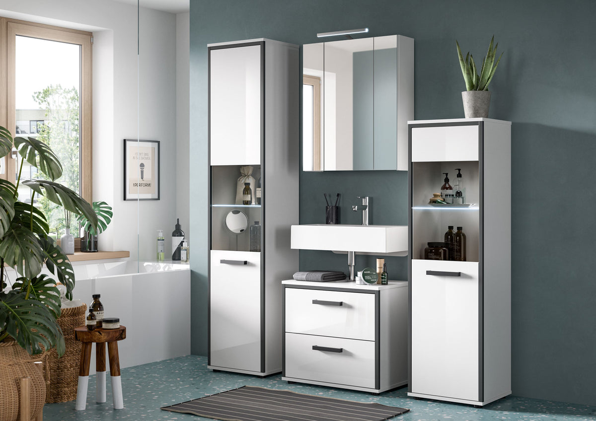 Homes & Jones Badmöbelset inkl. Beleuchtung, Aufsatzleuchte, 2 x Glasbodenbel.