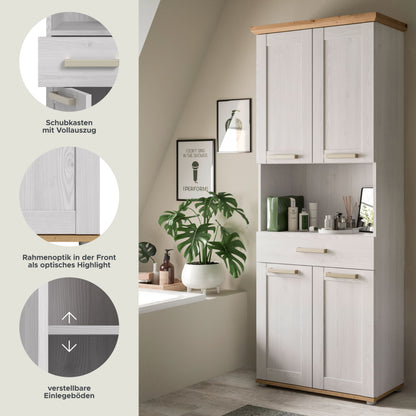 Tall cabinet wide VERONA (W/H/D: approx. 74/187/34 cm) in Sibiu larch reproduction/Sibiu larch reproduction
