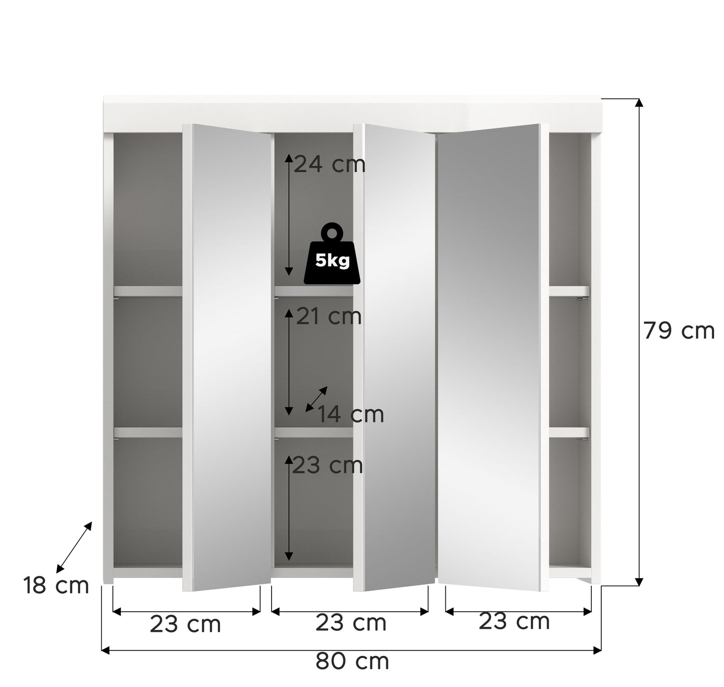 Scout Spiegelschrank  (B/H/T: 80x79x18 cm) in Spiegelglas und Weiß